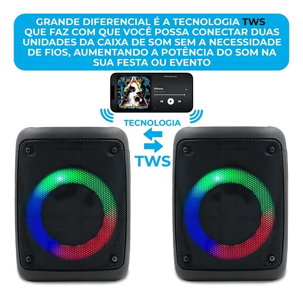 Caixa Som Bluetooth Rgb Com Karaokê E Rádio Fm