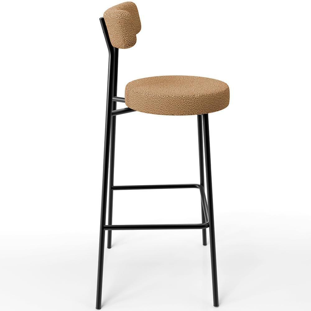 Miniatura Banqueta Alta Bar Cozinha Sala De Jantar Estrutura Em Aço Milão L02 Bouclê Mostarda