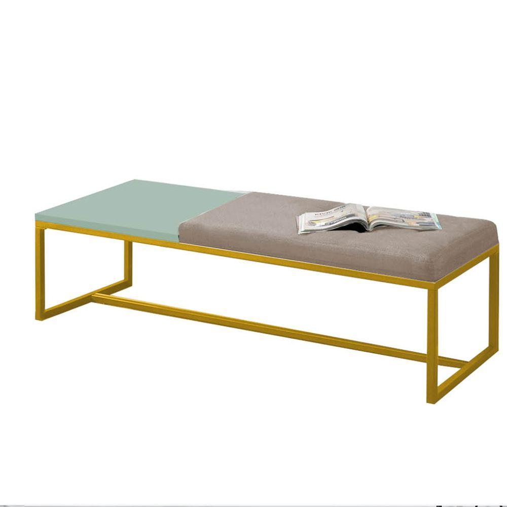 Miniatura Calçadeira Recamier Londres 160cm Dourado Sintético Bege Tampo Quadrado Mdf Verde - Ahazzo Móveis