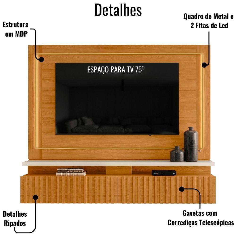 Miniatura Painel Suspenso Tv 75 Polegadas Gaia Cinamomo Off White Madetec