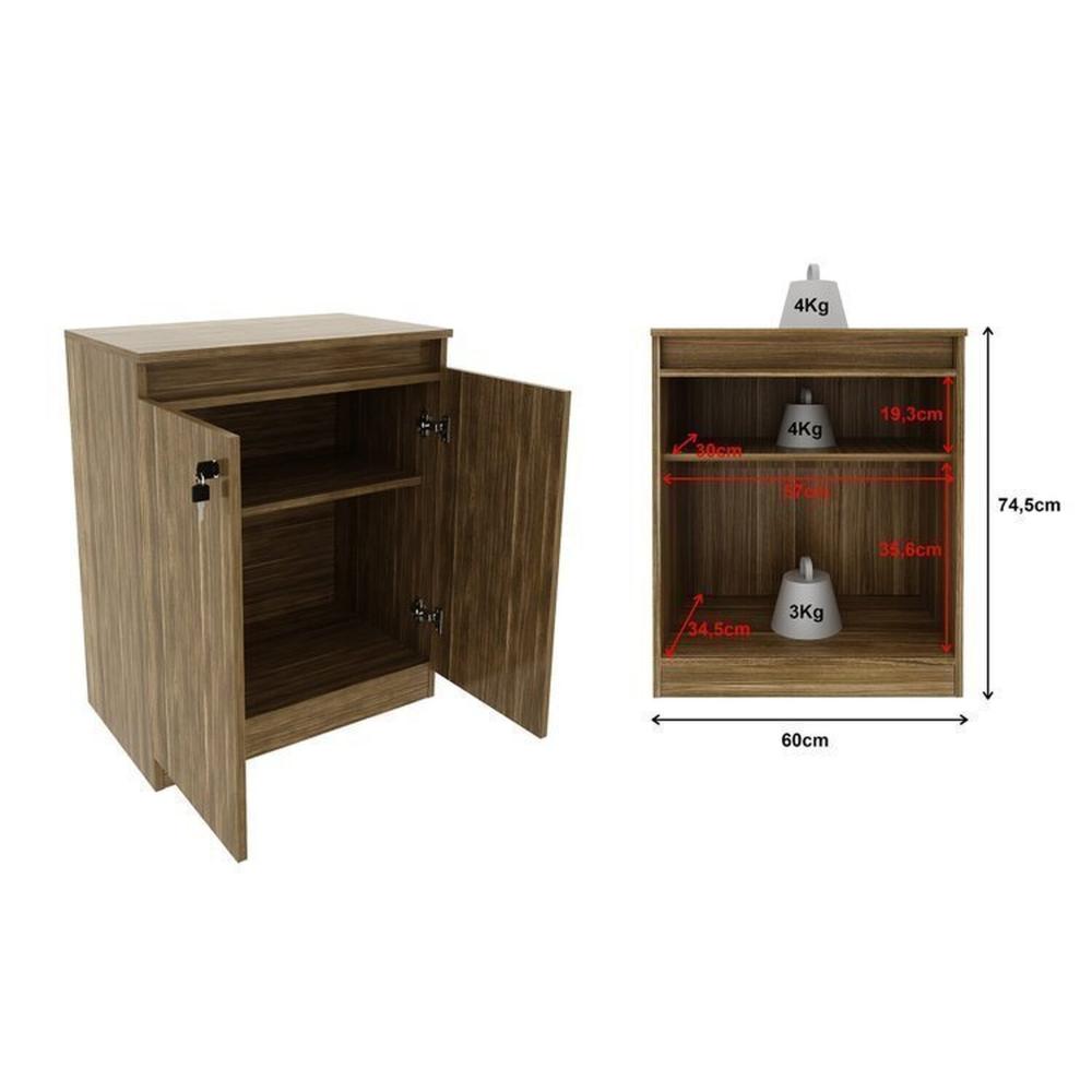 Kit 2 Peças Armário Escritório com 2 Portas com Chave, Balcão para Escritório com Chave e 2 Portas Nogal