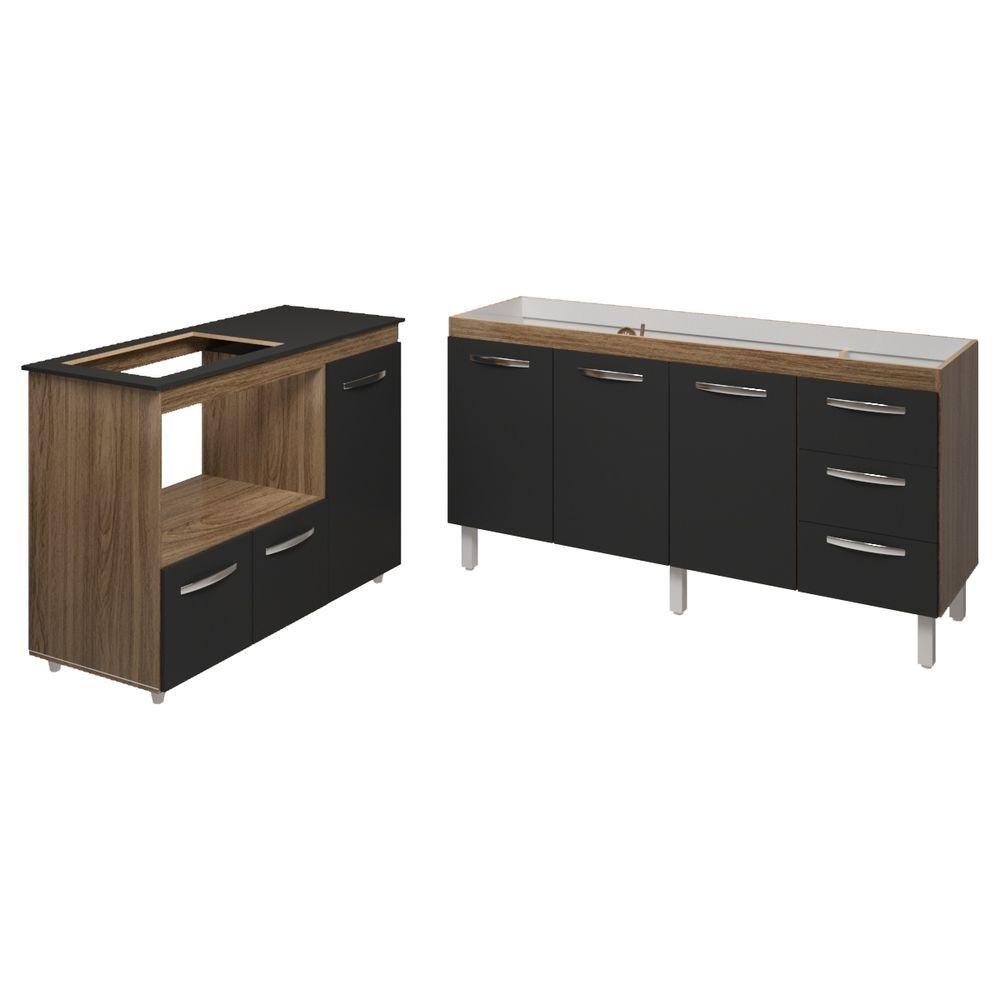 Miniatura Balcão Armário Gabinete De Pia 150 Cm Deise E Balcão Alana Para Fogão Cooktop 4 Bocas E Forno Elétrico Savana Preto