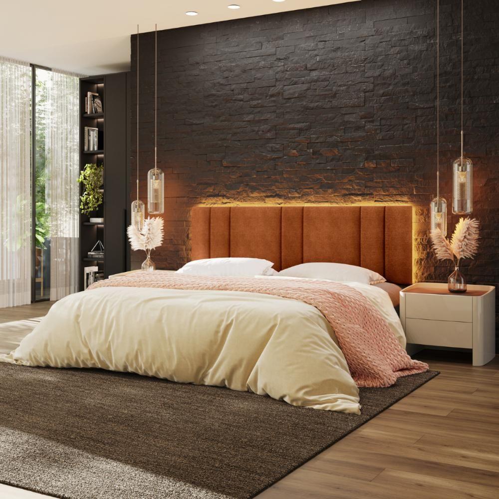 Cabeceira King Estofada Com Led Boucle Teracota