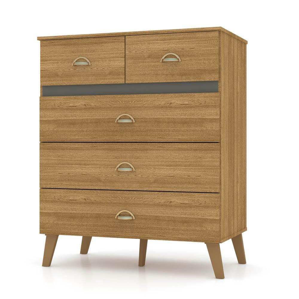 Miniatura Cômoda 5 Gavetas Estilo Retrô 91cm Ziza V02 Nature-alasca - Mpozenato