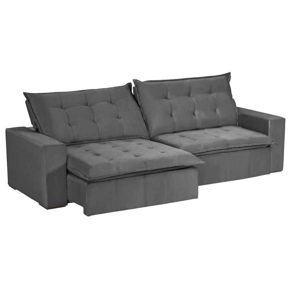 Miniatura Sofá 6 Lugares 2,90Mt Com Molas Retrátil E Reclinável Cinza