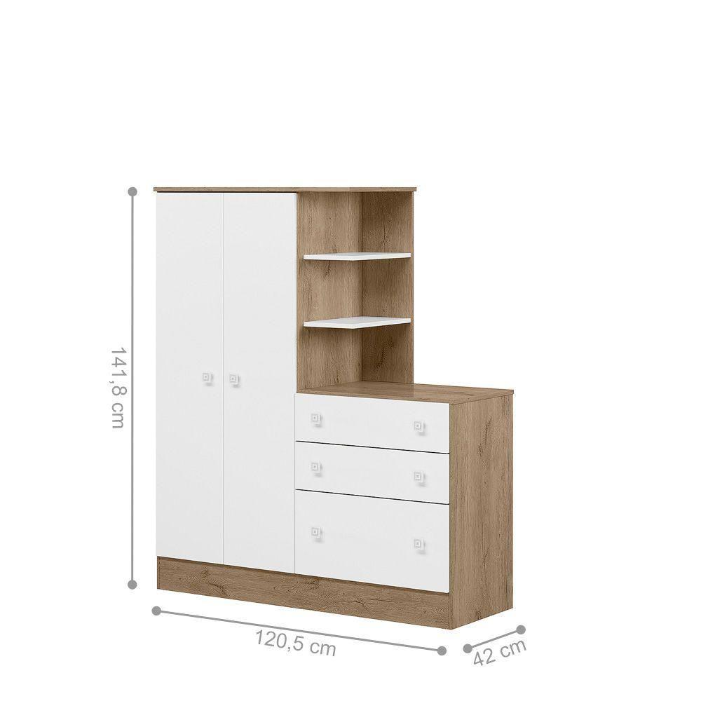 Miniatura Roupeiro Com Comoda Infantil Fermo Carvalho Rustico Branco