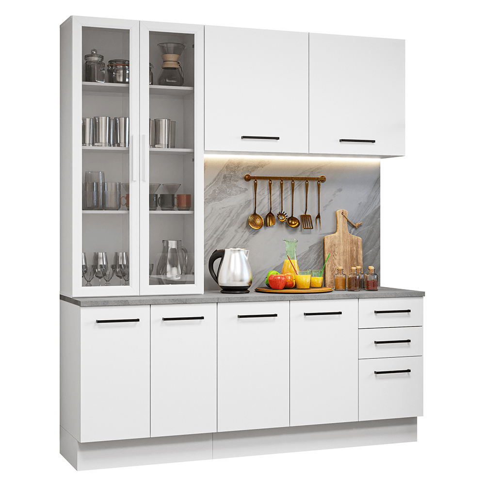 Miniatura Armário de Cozinha Completa 190cm com Cristaleira Branco Agata Madesa 01 Cor:Branco