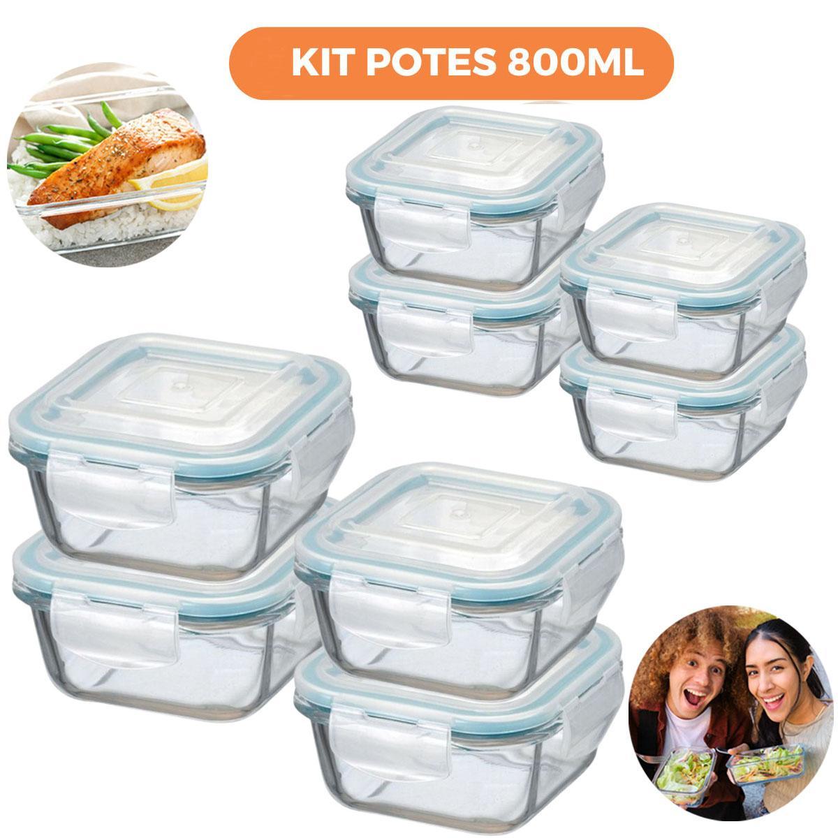 Miniatura Kit 10 Potes De Vidro Herméticos Quadrados 800Ml