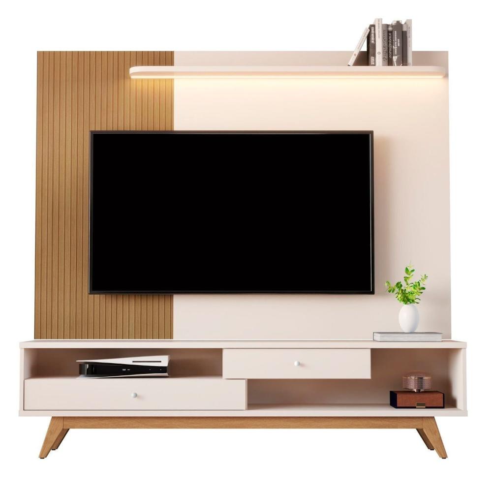 Miniatura Estante Home Theater para Tv até 75 Polegadas com Led Ripado Impressão 5232 Elmo/Offwhite