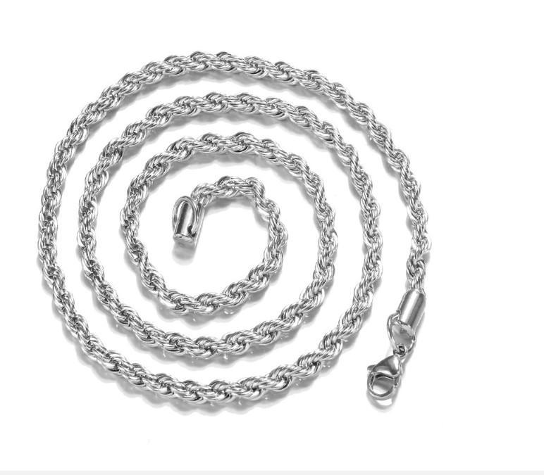 Miniatura Corrente Masculina Cordão Torcido Aço Inox Cirúrgico 70Cm