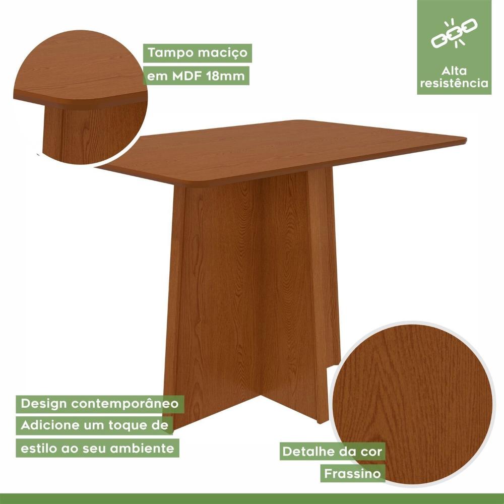Conjunto Mesa 120cm Celebrare Tampo Mdf no Glass e 4 Cadeiras Celina Frassino/ Creme