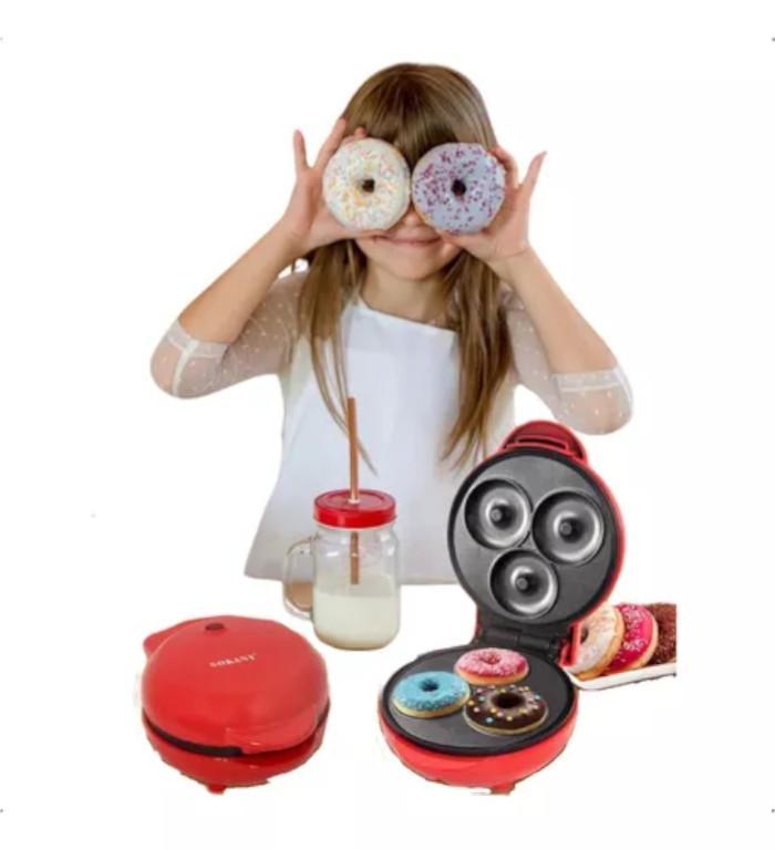 Miniatura Super Máquina Donuts Mini Faz 3 Rosquinhas Waffler 110V Faz