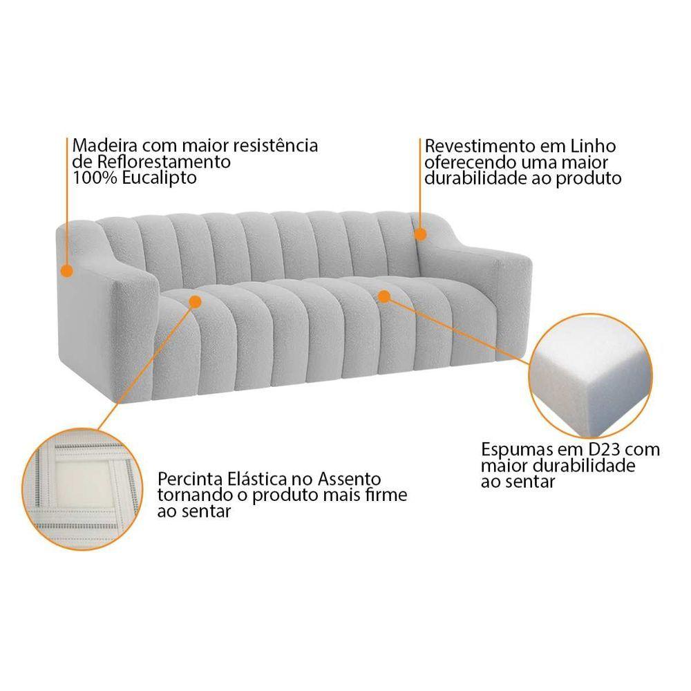 Miniatura Kit 1 Sofá 150cm 2 Poltrona Luxo Recepção Sala Elegance Linho Cinza Claro