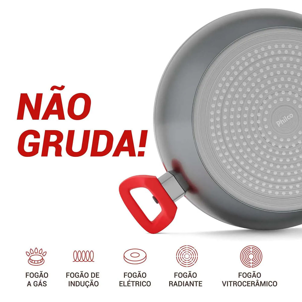 Miniatura Panela Philco Redstone com Tampa de Vidro 4,6L Cinza e Vermelho