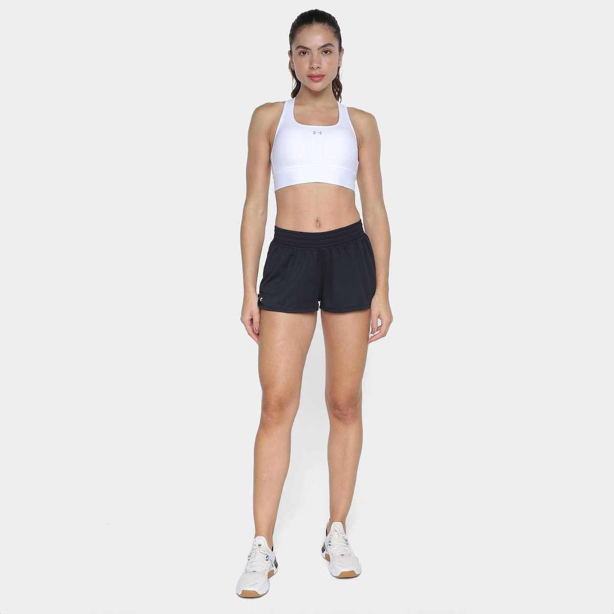 Miniatura Short Under Armour Mesh Feminino Preto+Branco - G