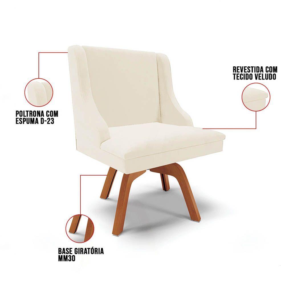 Kit 2 Cadeiras Estofadas Base Giratória De Madeira Lia Veludo Bege - Ibiza