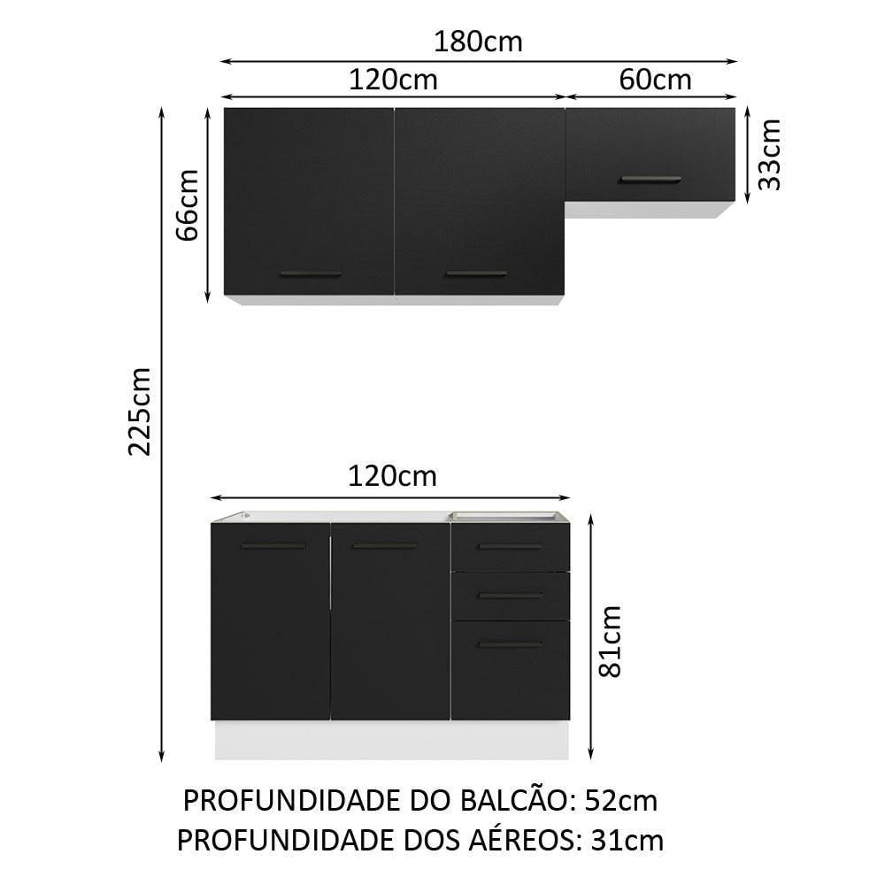 Armário De Cozinha Compacta 180cm Branco/preto Agata Madesa 09 Branco/preto