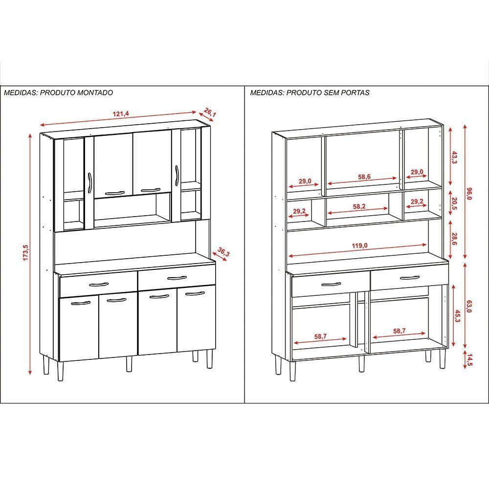 Miniatura Armário De Cozinha Compacta 8 Portas E 2 Gavetas 121cm Gold Ripado Nogueira-off White - Pallazio