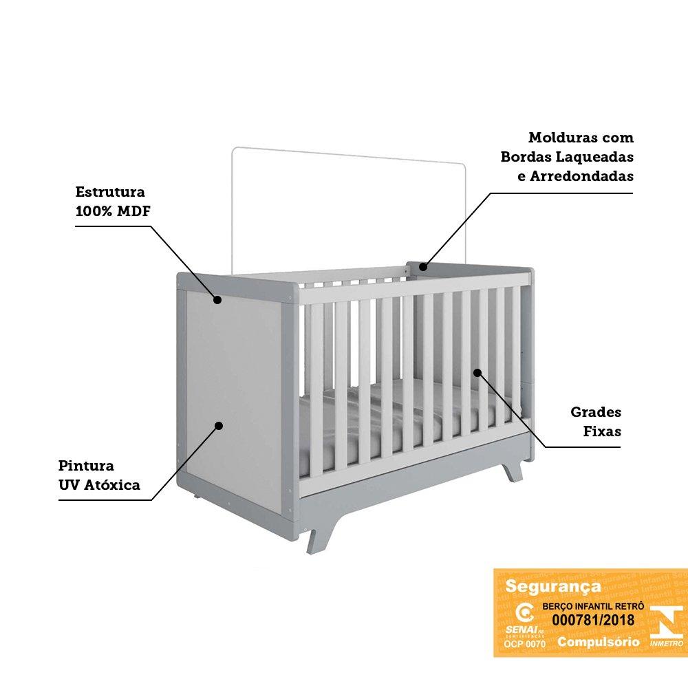 Miniatura Berço Mini Cama Retrô Móveis Peroba Branco Brilho/Cinza