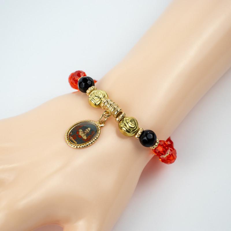 Miniatura Pulseira Maria Padilha Preto Vermelho Medalha Cristal S.