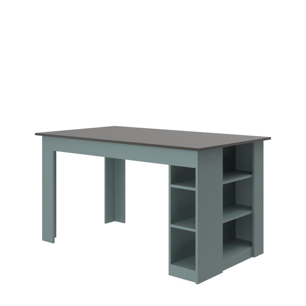 Miniatura Mesa 140 Cm com 4 Banquetas e Prateleira Esmeralda Grafite /Cinza