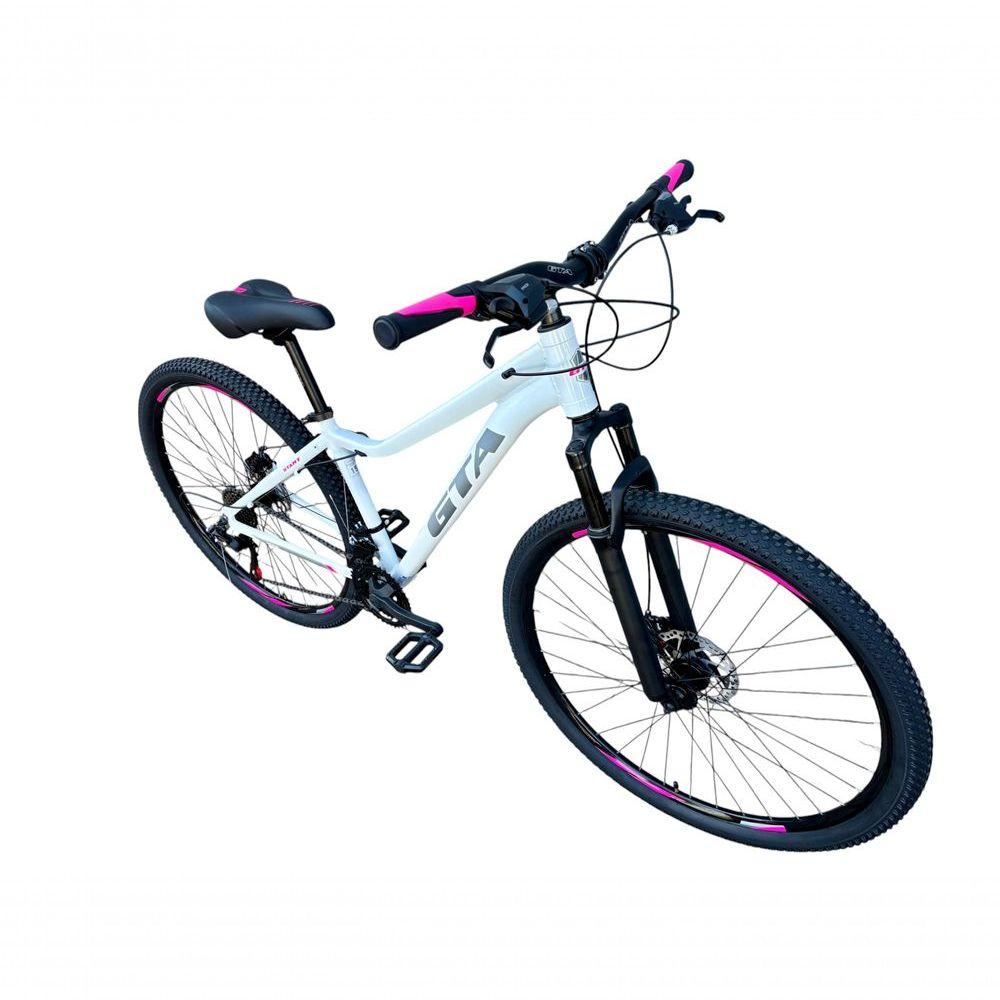 Miniatura Bicicleta Aro 29 Gta Start Alumínio 27v K7 Freio A Disco Garfo Suspensão Mountain Bike branco-cinza-rosa Tam: 15