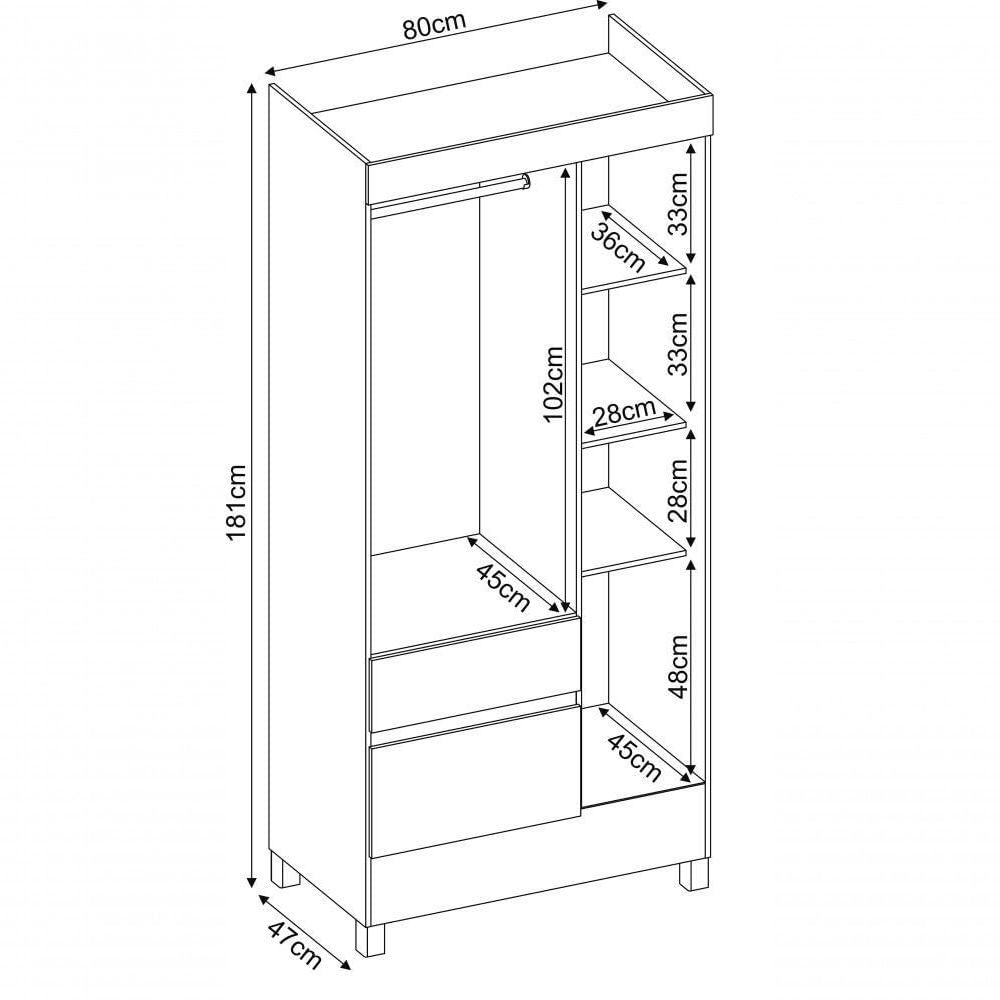 Miniatura Guarda-roupa 3 Pts 2 Gavetas Wind Ebano Touch Demóbile Ebano Touch