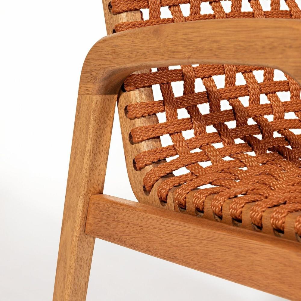 Cadeira em Madeira com Braço Linha Traço Stain Jatobá/Ocre laranja