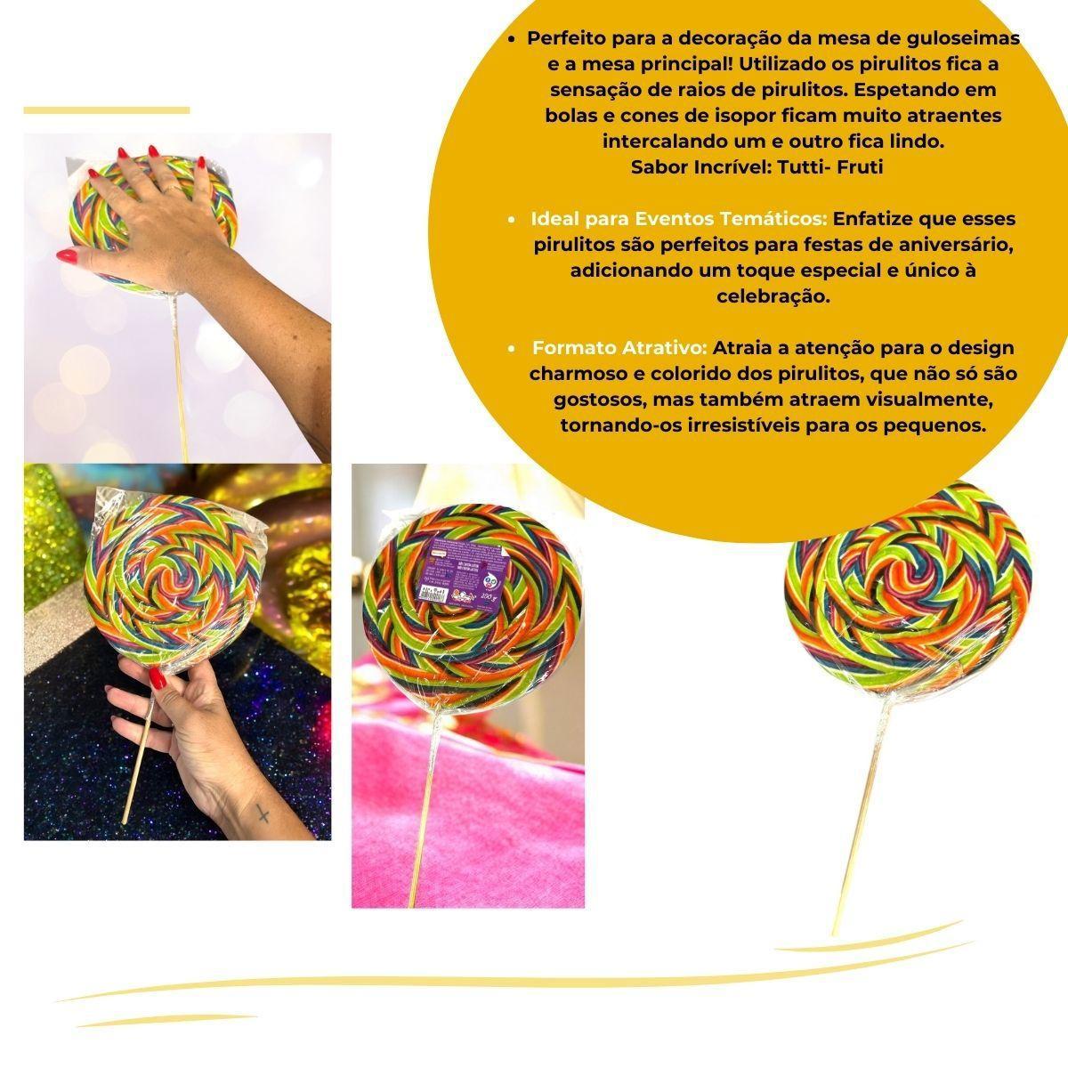 Kit 2 Pirulitos Gigantes 250 Gr Psicodélicos 16Cm Coloridos