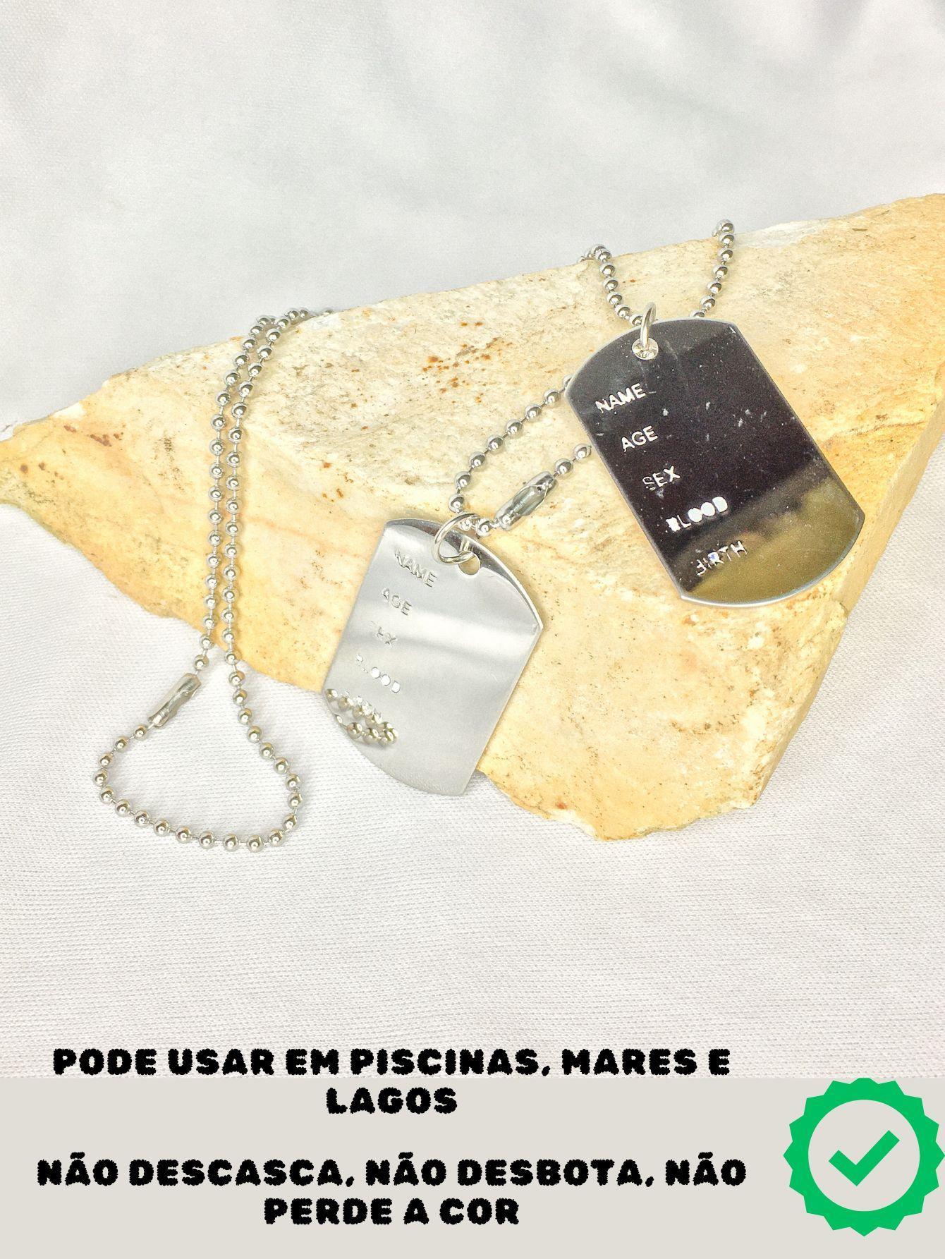 Miniatura Cordão Corrente Masculino 60Cm Placa Identificação Exército