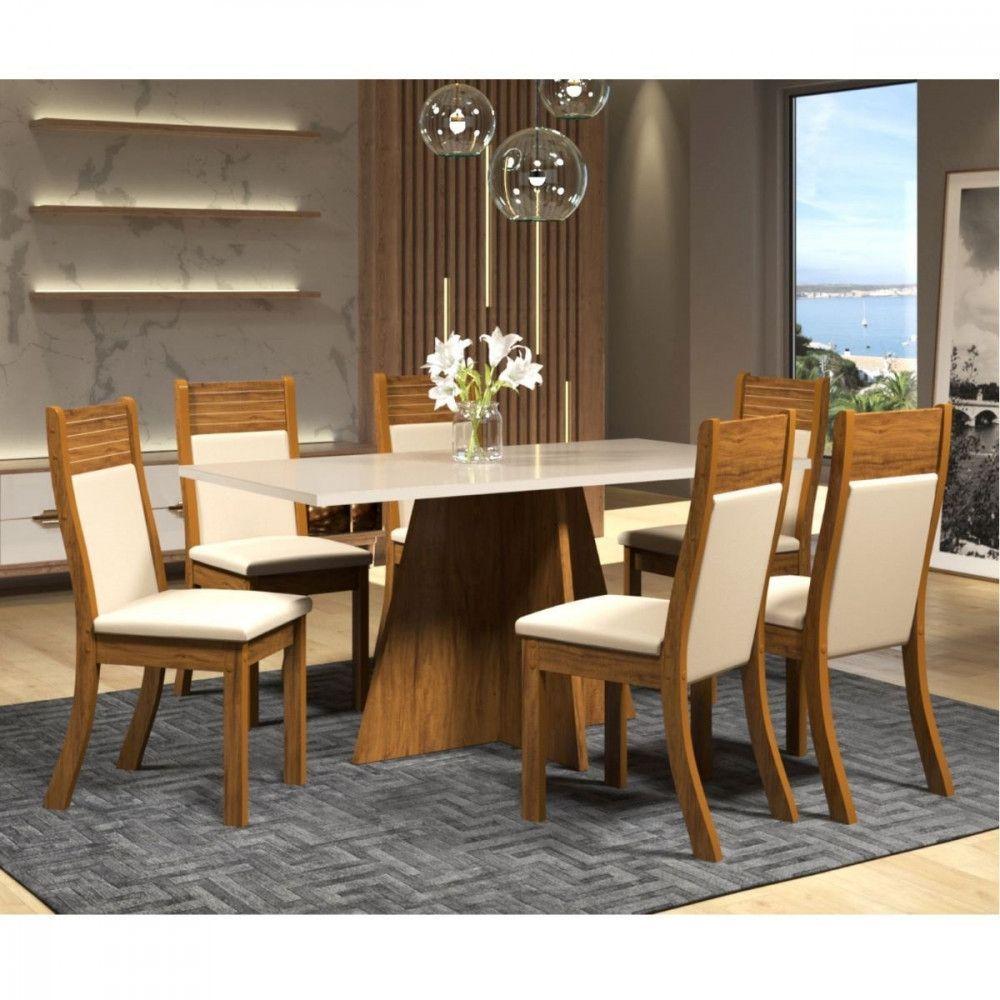 Miniatura Mesa Dailus Com 6 Cadeiras Roma Imbuia Tecido Veludo Pastel Viero Imbuia/blonde Off White