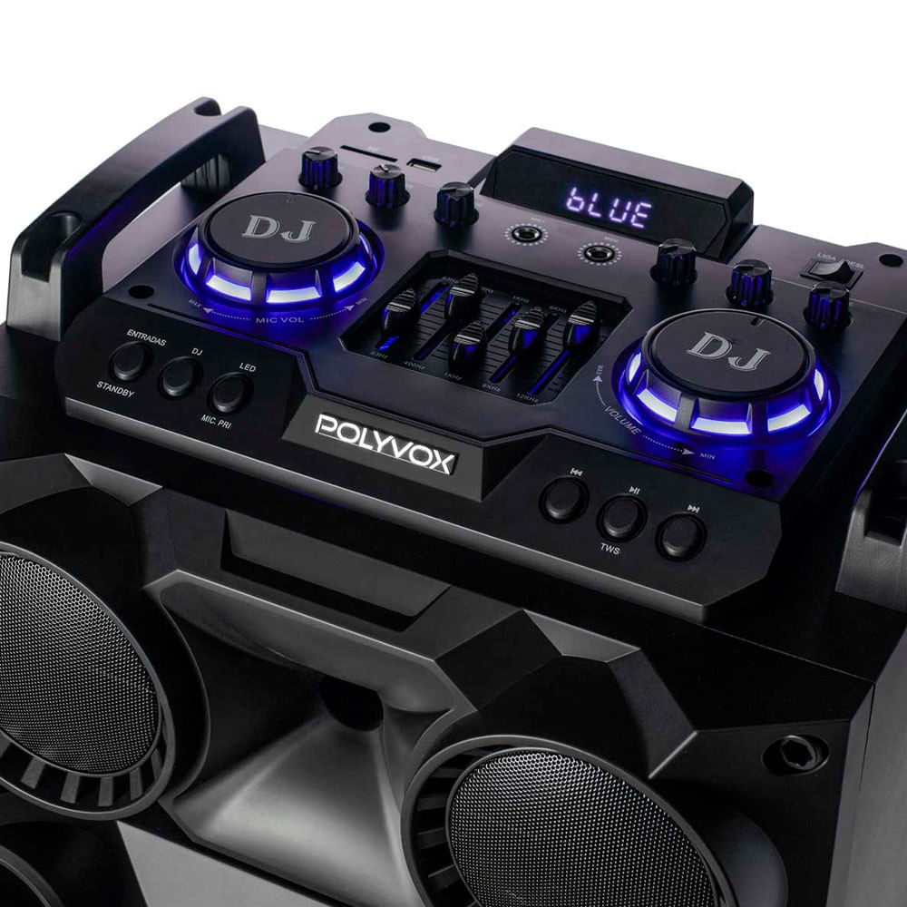 Miniatura Caixa de Som Torre Polyvox XT-1200T 1800W RMS Bluetooth 5.0 Efeito DJ Entrada para MIC TWS Preto - Bivolt