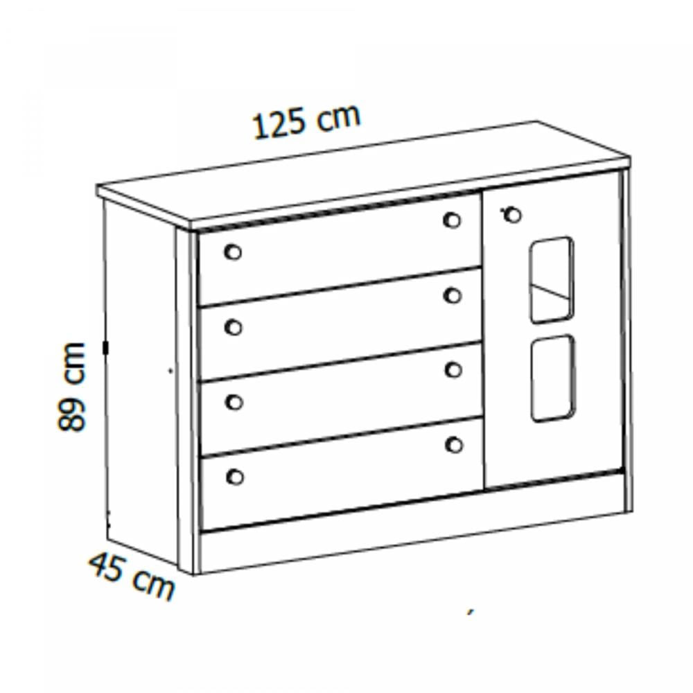 Miniatura Cômoda Sapateira Joãozinho 1 Porta 4 Gavetas Móveis Reller Branco Fosco