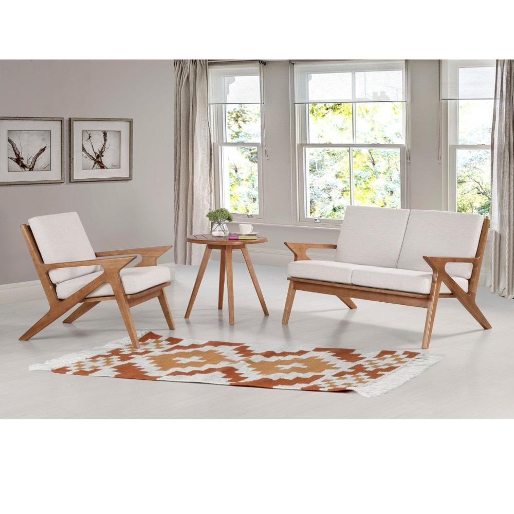 Miniatura Poltrona para Sala Oslo, Verniz Avelã, Tecido Cru Calandro Verniz Avelã