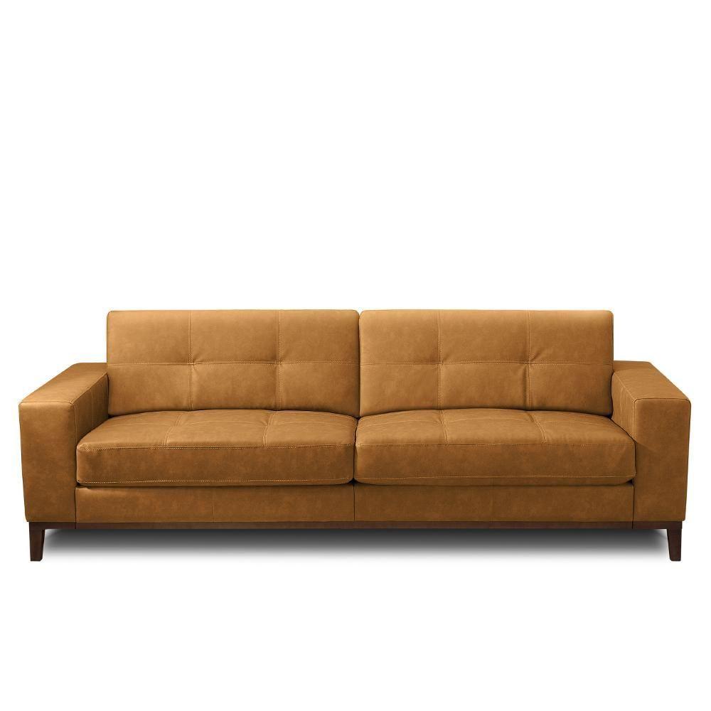 Miniatura Sofá Decorativo Bruno 3 Lugares Sala De Estar 240cm Pés Em Madeira Couro Caramelo Manchado