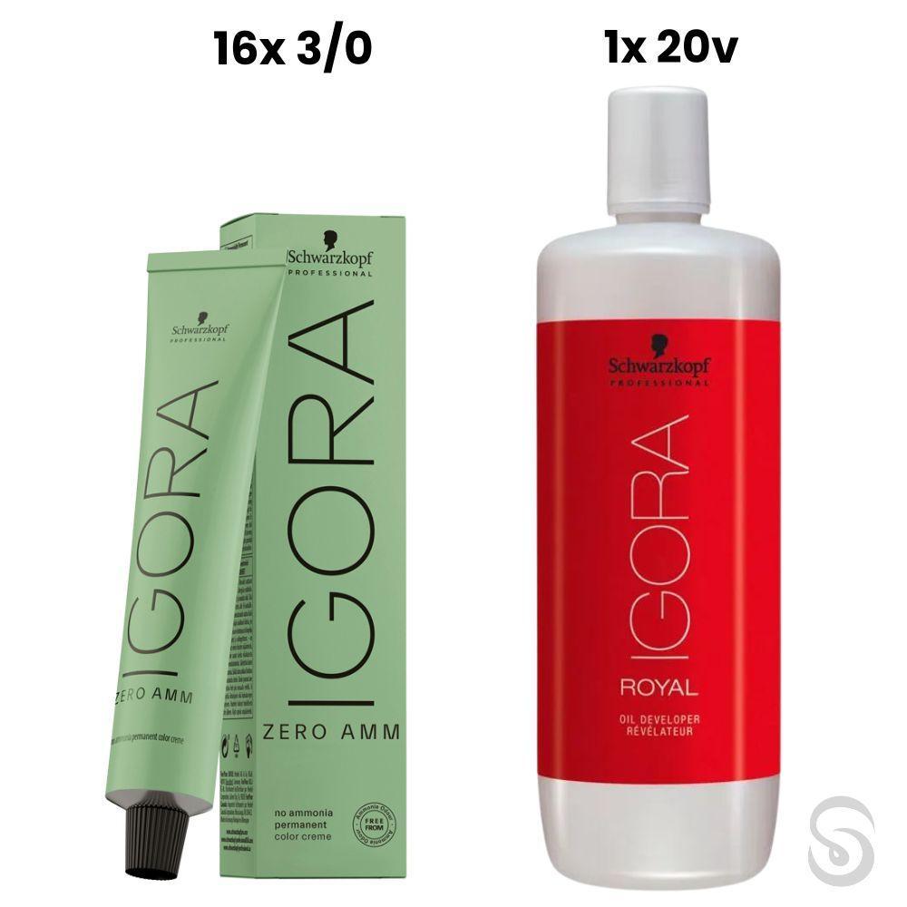 Miniatura Igora Zero Amm 16X3/0 Castanho Escuro 60 Ml + 1 Ox 20 Vol