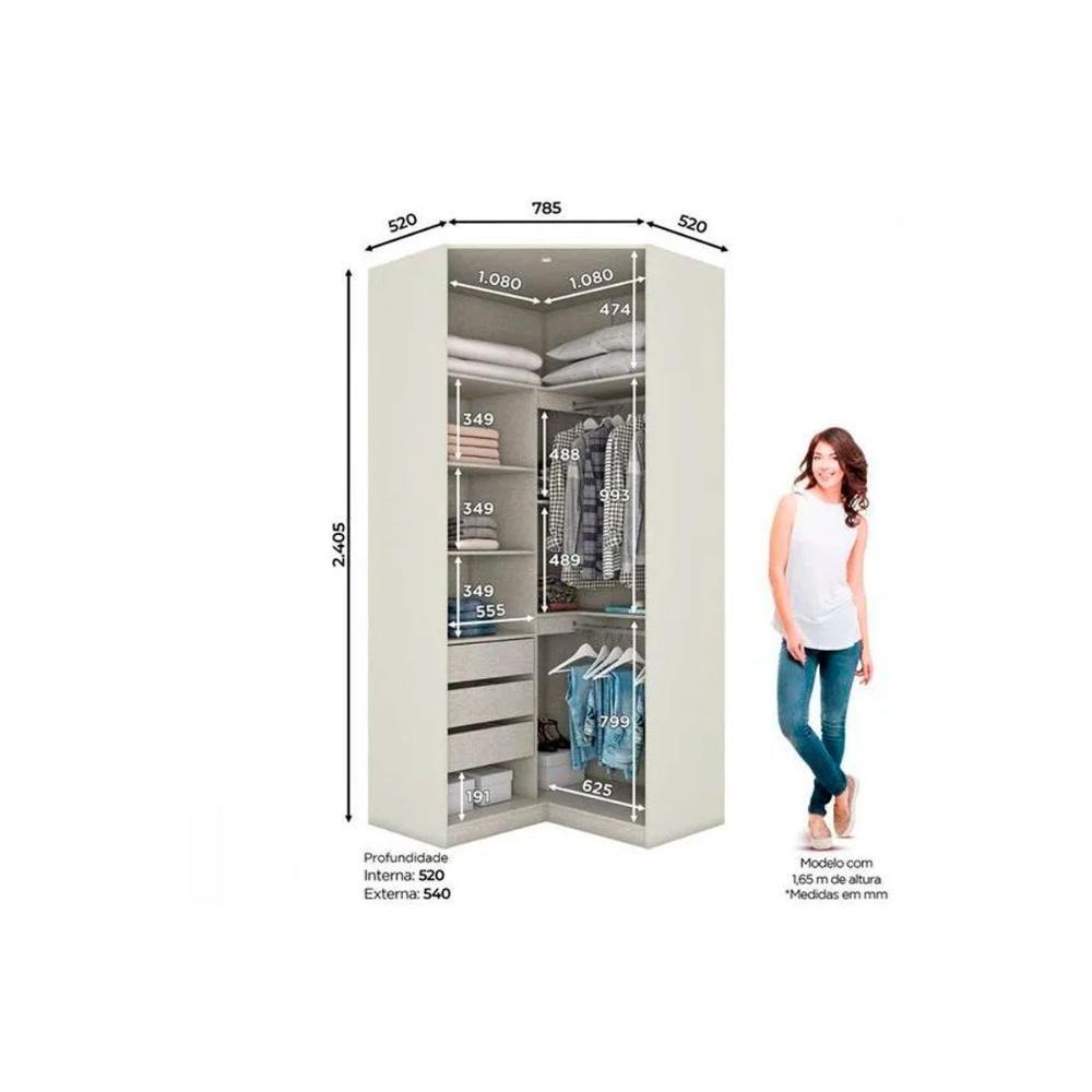 Miniatura Guarda Roupa Closet De Quarto De Canto Oblíquo Mc05 Seletto C- 2 Portas E 3 Gavetas Areia - Henn