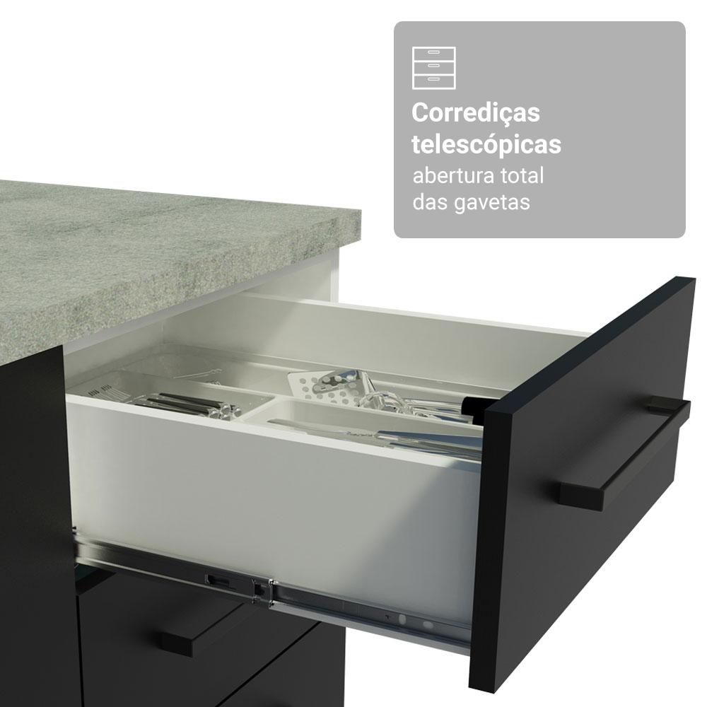 Armário de Cozinha Compacta 190cm com Cristaleira Branco/Preto Agata Madesa 01 Branco/Preto