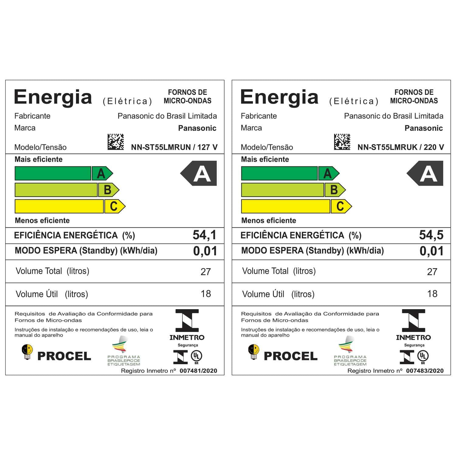 Micro-ondas de Mesa Panasonic com 27 Litros de Capacidade Prata - NN-ST55LMRUN 110