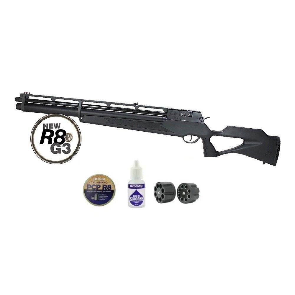 Miniatura Carabina Pressão Pcp Rossi R8 Black Std 5,5 + Compressor