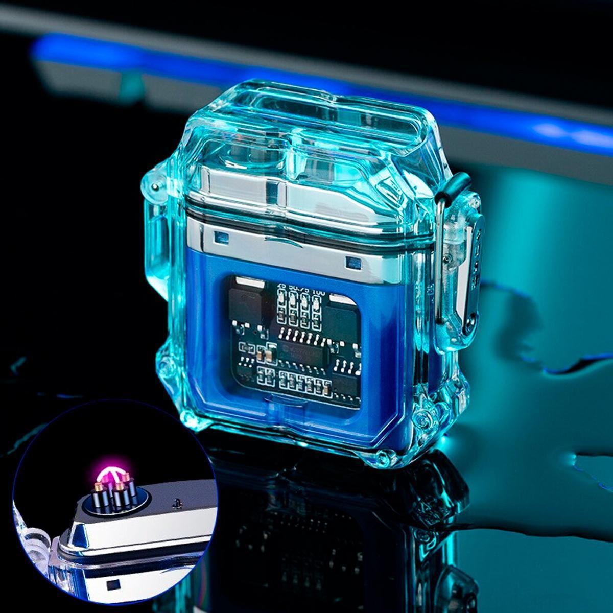 Miniatura Super Lanterna Isqueiro Plasma Transparente Usb Prova Dagua