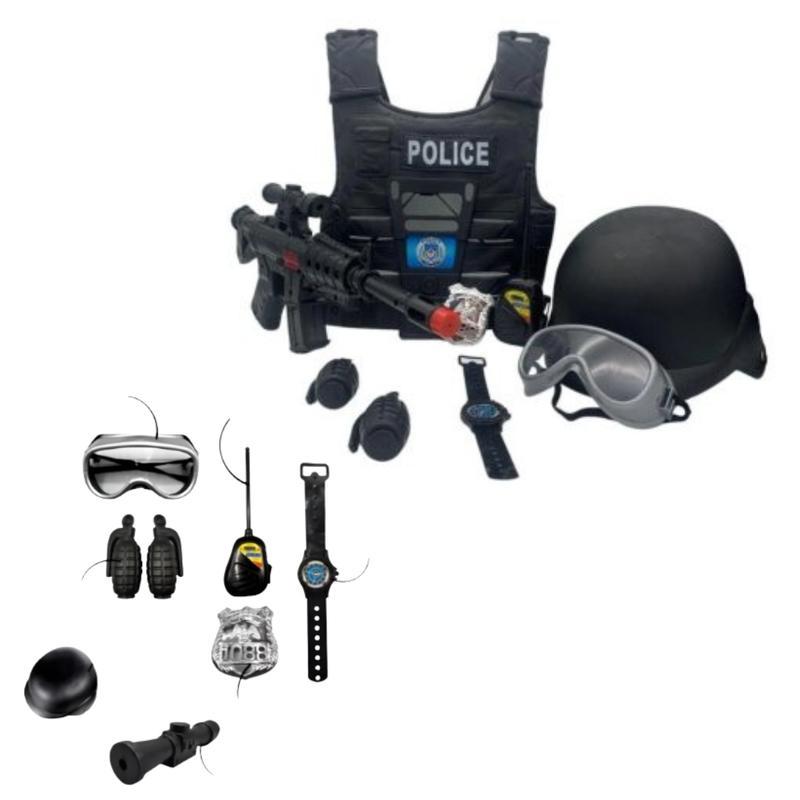 Miniatura Kit Policial Infantil Com Colete E Brinquedos Interativos