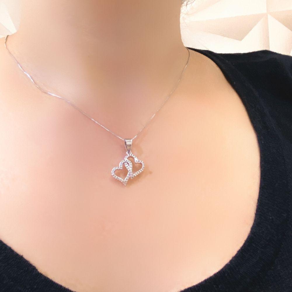 Miniatura Colar Com Pingente Coração Com Zircônia Folheado Em Ródio