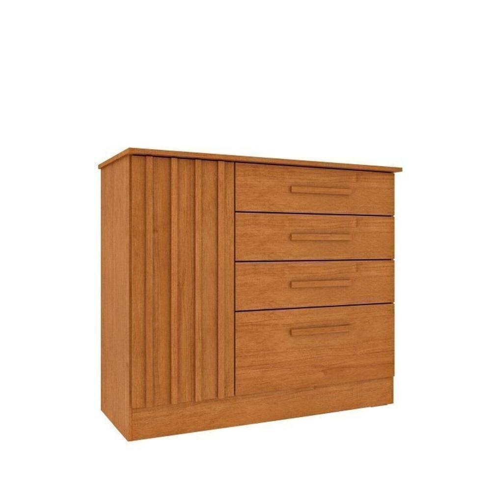 Quarto Completo 1 Guarda-Roupa com Espelho 1 Cômoda Ripado Nova York e 1 Cama Casal Mônaco Espresso Móveis Cinamomo