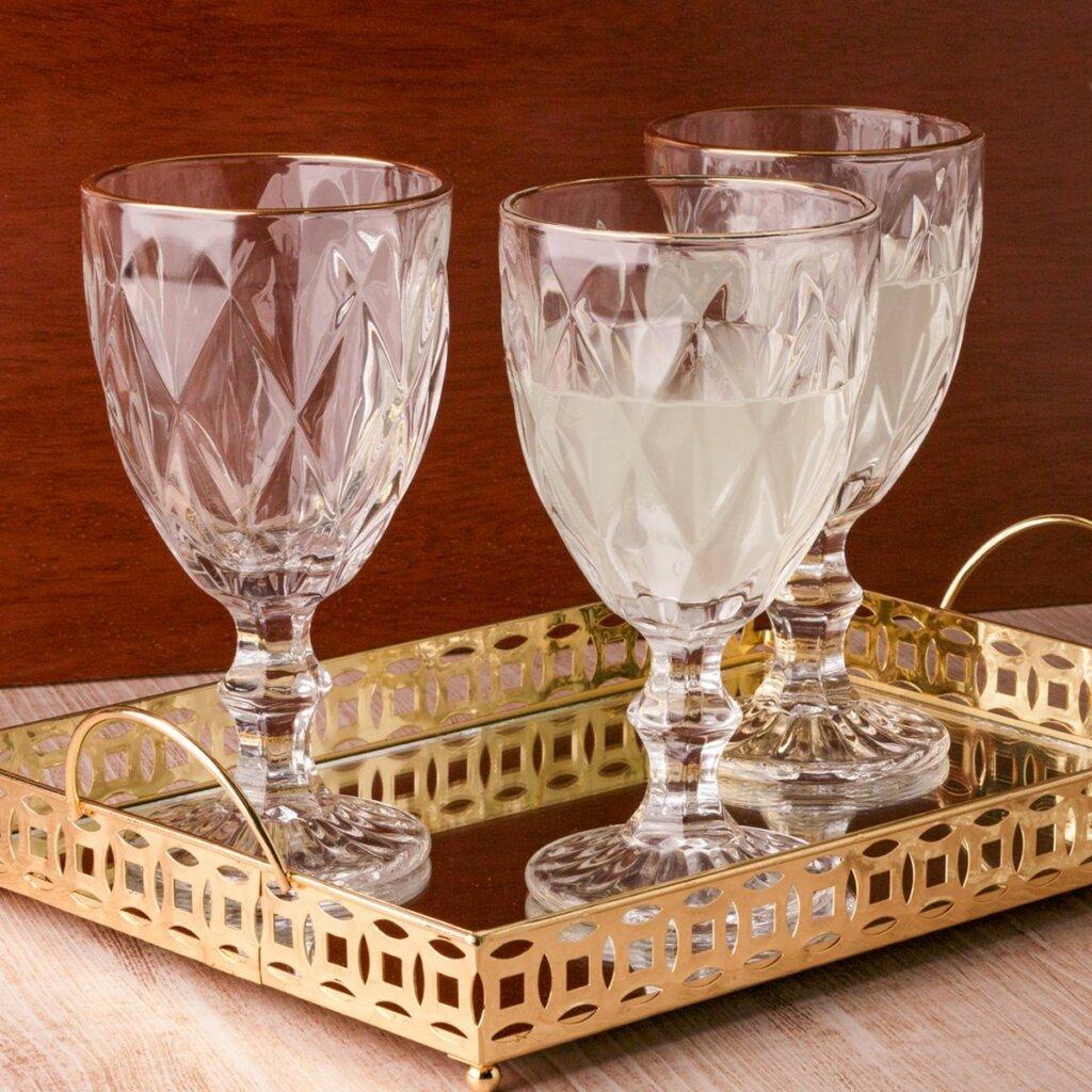 Miniatura Jogo Taça Transparente Borda Dourada 320Ml 6 Peças