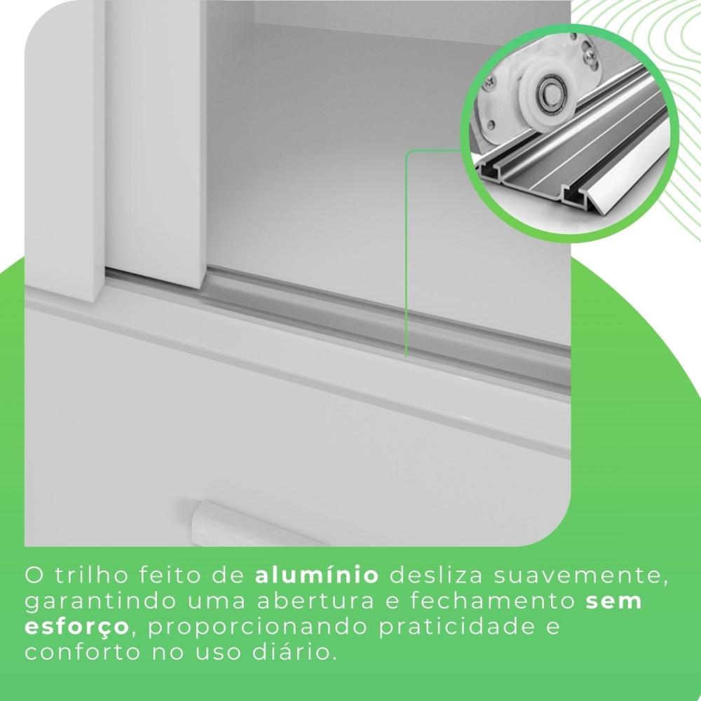 Guarda-roupa com Pés e Espelho Casal 3 Portas 9 Gavetas Luana Branco