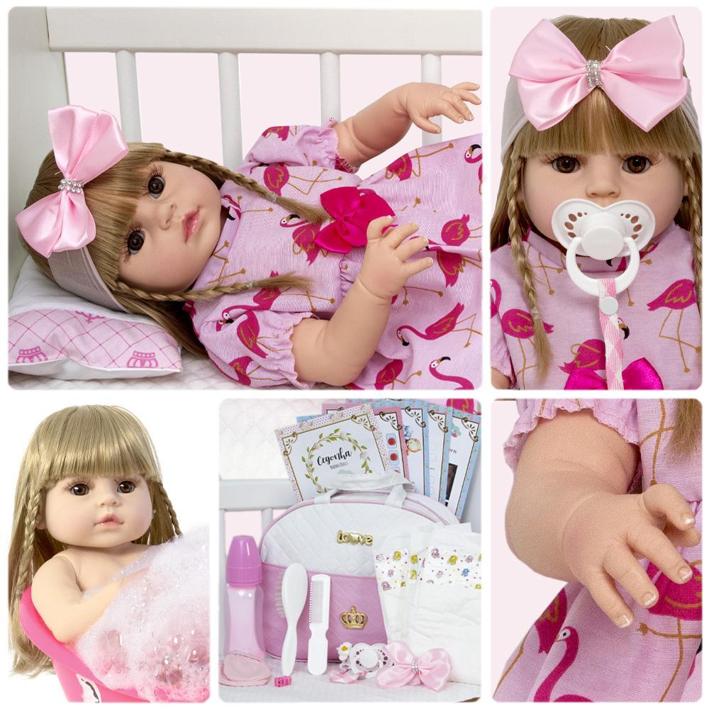 Miniatura Bebe Reborn Realista Menina Loira 20 Itens Bolsa Maternidade