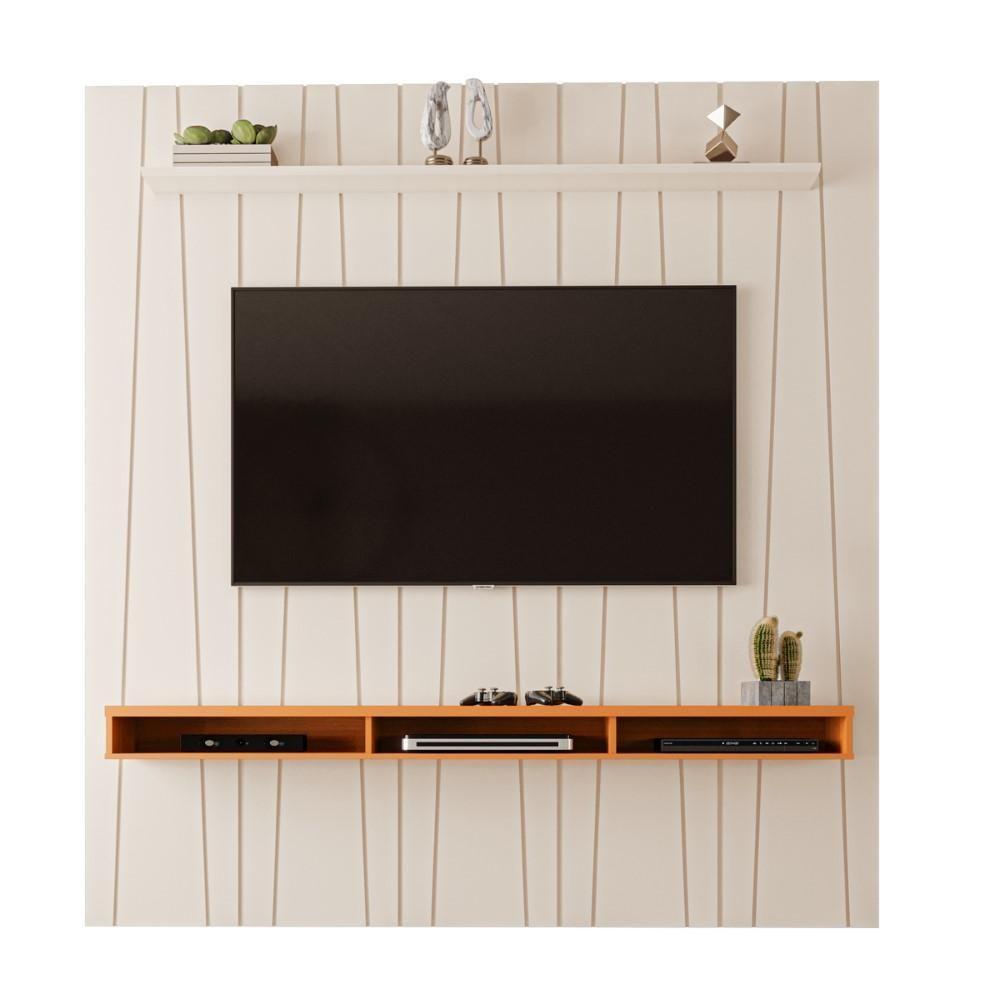 Miniatura Painel Ripado Horizon Para TV Até 75 Polegadas Com Nicho 225cm Off White Cedro