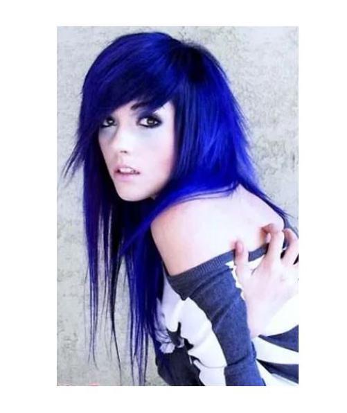 Aplique De Cabelo Orgânico Liso Cor Azul Royal Com Tic Tac 60Cm
