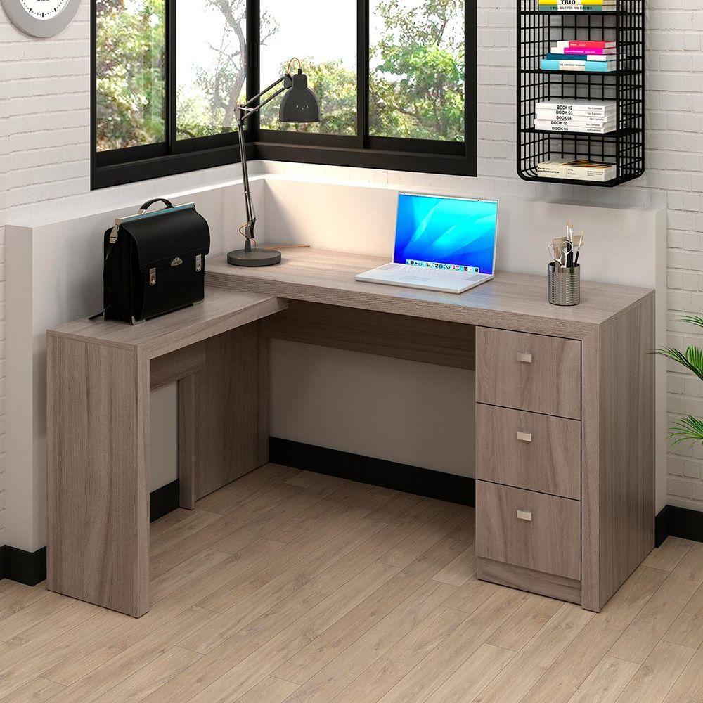 Conjunto Escritório Com 2 Mesas Em L E 6 Gavetas Carvalho